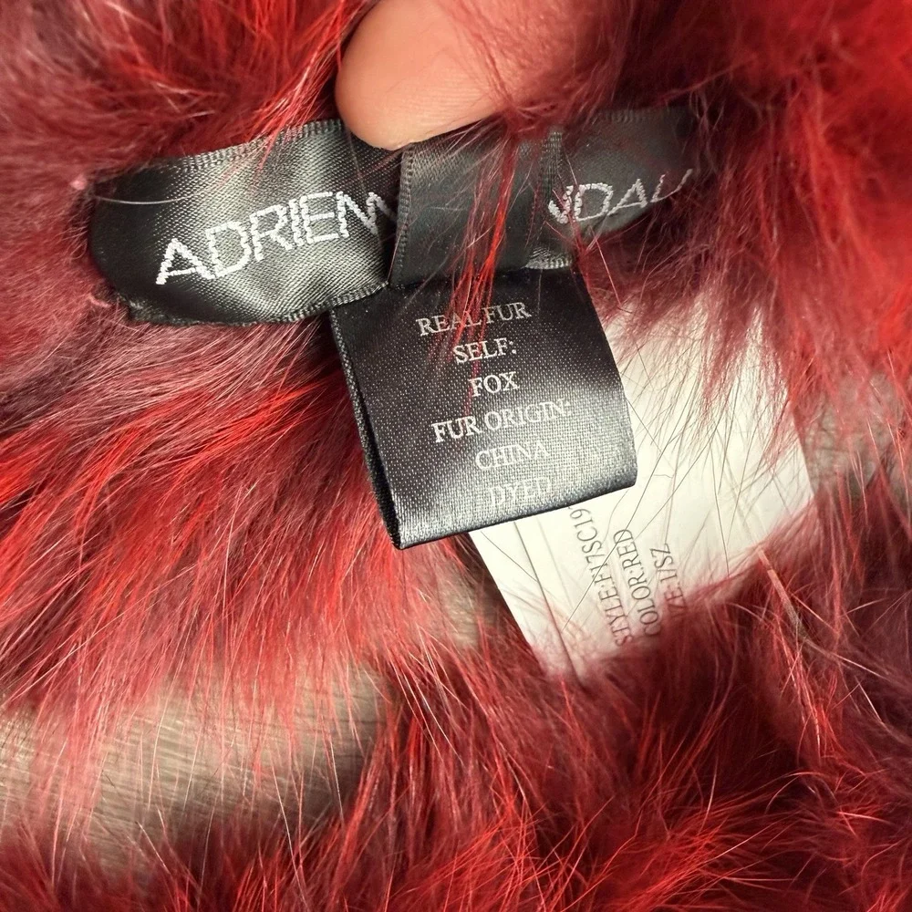 Adrienne Landau Women's Real Fox Fur Neck Warmer‎ Scarf Collar Wrap Red New